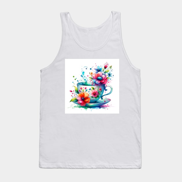 Whimsical Teacup With Flowers Tank Top by get2create